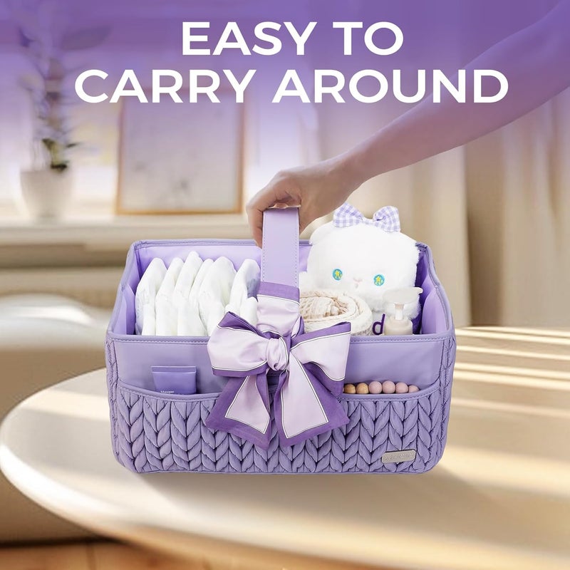 LUKJOJO Luxurious Baby Diaper Caddy, Nursery Storage Basket for Newborn Boy and Girl, Travel Baby Basket for Diapers Baby Wipes, Organizer Tote Bag Storage Bin, Baby Shower Gifts (purple) - Image 5